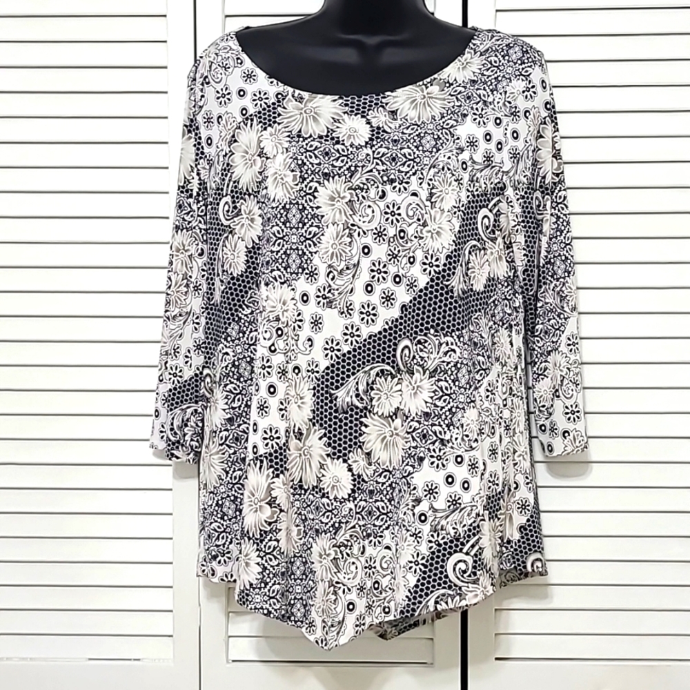 Rue Juju Floral LG Retro Printed Textured Paisley Floral Blouse Shirt Top